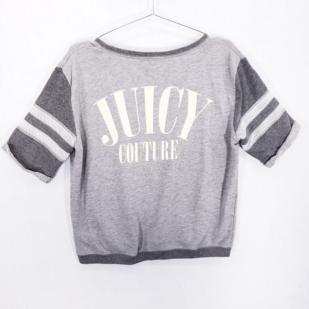 Juicy Couture Jersey Sweater Women Large Heather Gray Logo Short Sleeve Pullover